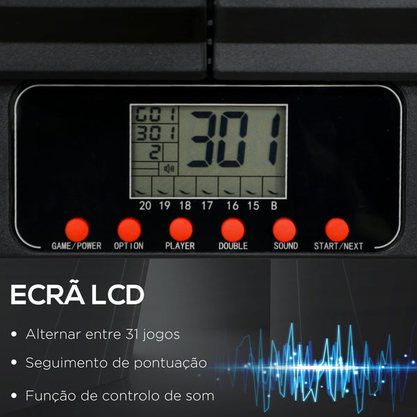 SPORTNOW Alvo Eletrónico Dobrável com 31 Jogos para 8 Jogadores Jogo de Dardos Eletrónico com 6 Dardos e 6 Pontas de Substituição Ecrã LCD 83x4x45 cm Preto