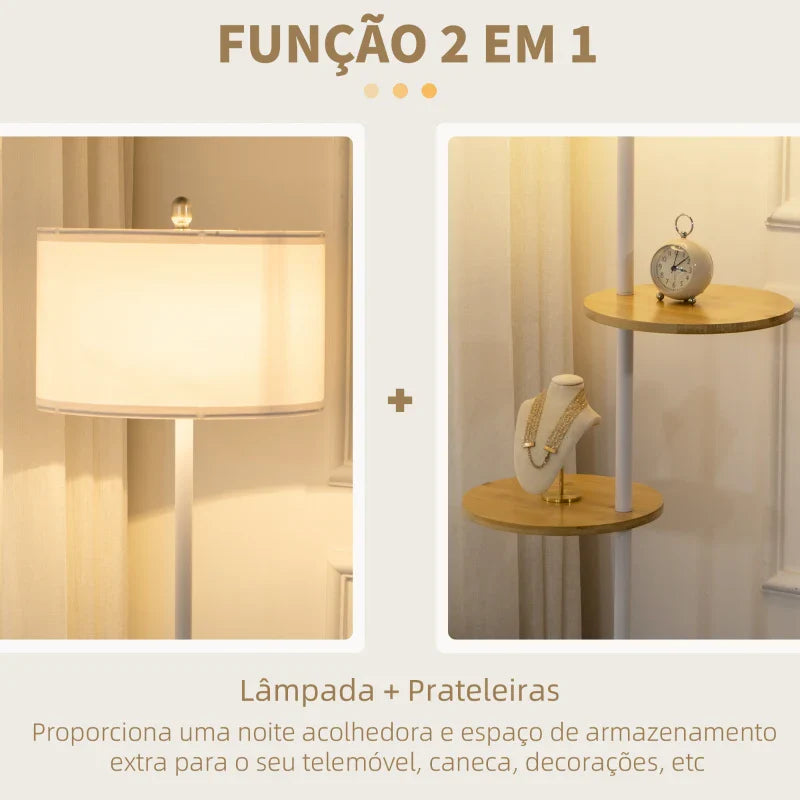Candeeiro de Pé com Prateleiras Candeeiro de Pé Moderno Lâmpada E27 Máx. 40W com Ecrã de Linho e Interruptor de Pé para Sala de Estar Dormitório Habitação Ø40x163 cm Branco