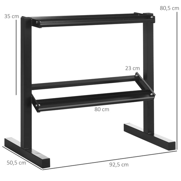 SPORTNOW Suporte para Halteres de 2 Níveis Suporte de Armazenamento para Halteres de Aço para Ginásio em Casa Carga Máxima 270 kg 92,5x50,5x80,5 cm Preto