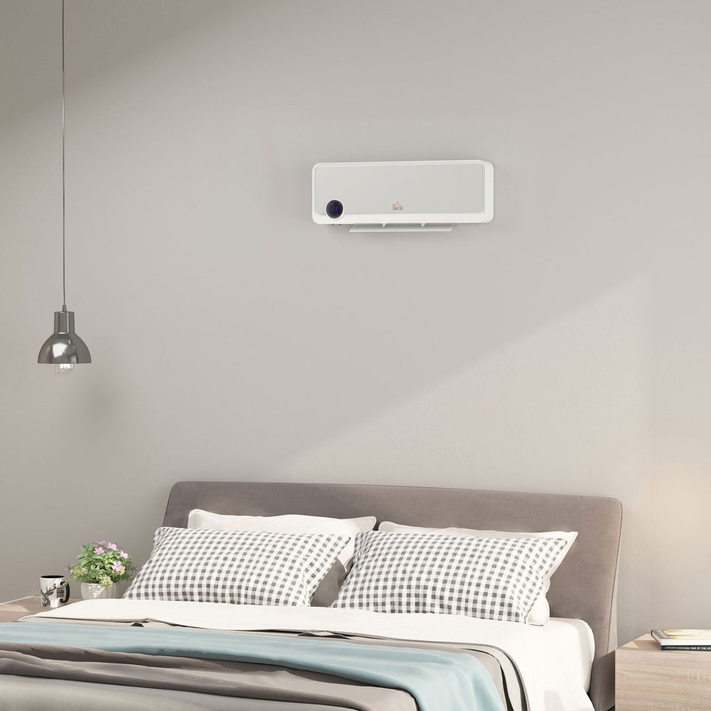 Aquecedor Cerâmico de Parede 1000W/2000W com Controle Remoto Tela LED Temporizador de 12h Termostato e Proteção contra Superaquecimento 56x18,5x11,7cm Branco