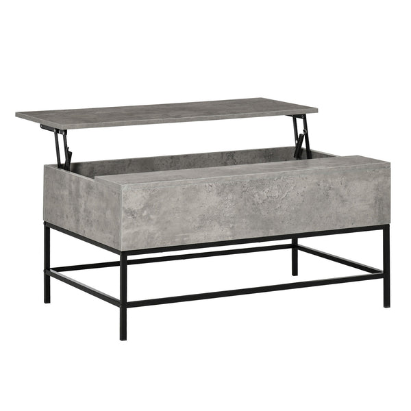 Mesa de Centro Elevável Mesa de Café Versátil com Armazenamento Oculto Pés de Metal para Sala de Estar Sala de Jantar 90x60,5x45,5 cm Cinzento e Preto