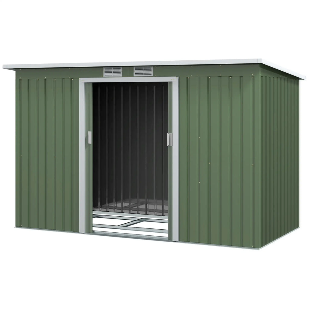Abrigo de Jardim 280x130x172cm Abrigo de Exterior de Aço Galvanizado com Porta Corredeira e Ventilações para Armazenamento de Ferramentas Verde Claro