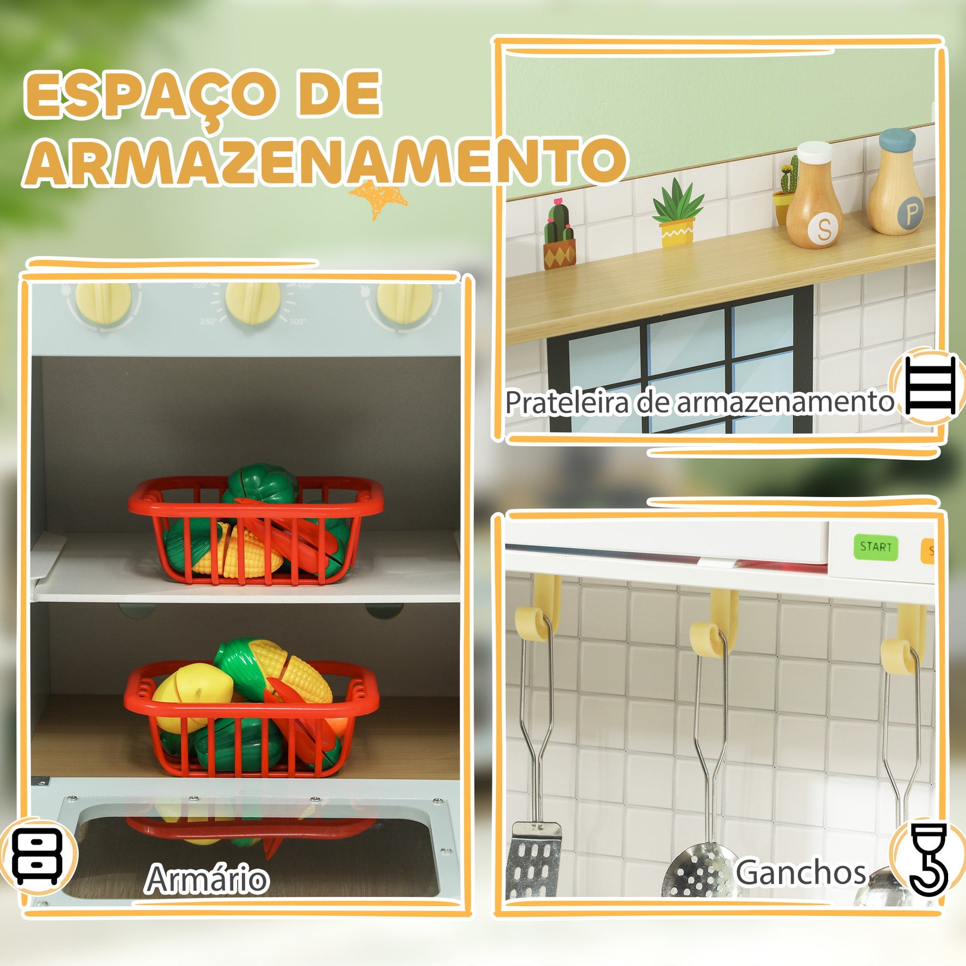 AIYAPLAY Cozinha de Madeira para Crianças acima de 3 Anos Cozinha de Brincar Infantil com Som Fogão Lavatório Micro-Ondas e Acessórios Azul