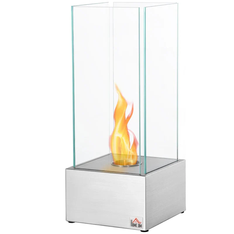 Lareira de Bioetanol de Pé 25x25x60cm Capacidade de 0,4L Combustão de 2 Horas Estufa de Bioetanol de Aço Inoxidável para Interior e Exterior Prata