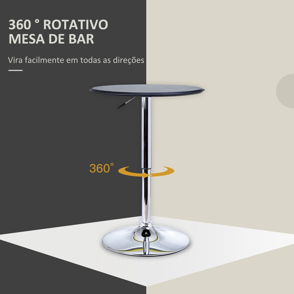 Mesa de Bar com Altura Ajustável Giratória 360° com Base Redonda Mesa Alta Moderna para Cozinha Sala de Jantar Ø63x67-93 cm Preto