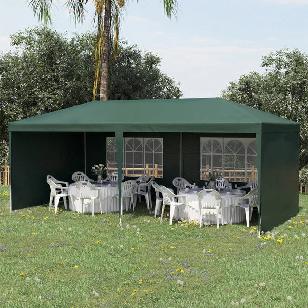 Tenda para Festas 585x295x255 cm com 4 Paredes Laterais e 2 Janelas Pérgola de Exterior com Estrutura de Aço para Festas Eventos Casamentos Verde