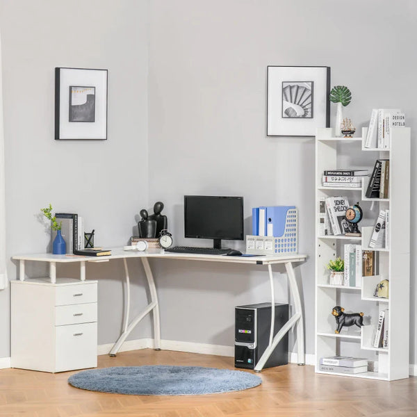 Secretária de Canto para Computador Secretária em Forma de L com 3 Gavetas Moderna para Escritório 143,5x143,5x76cm Branco