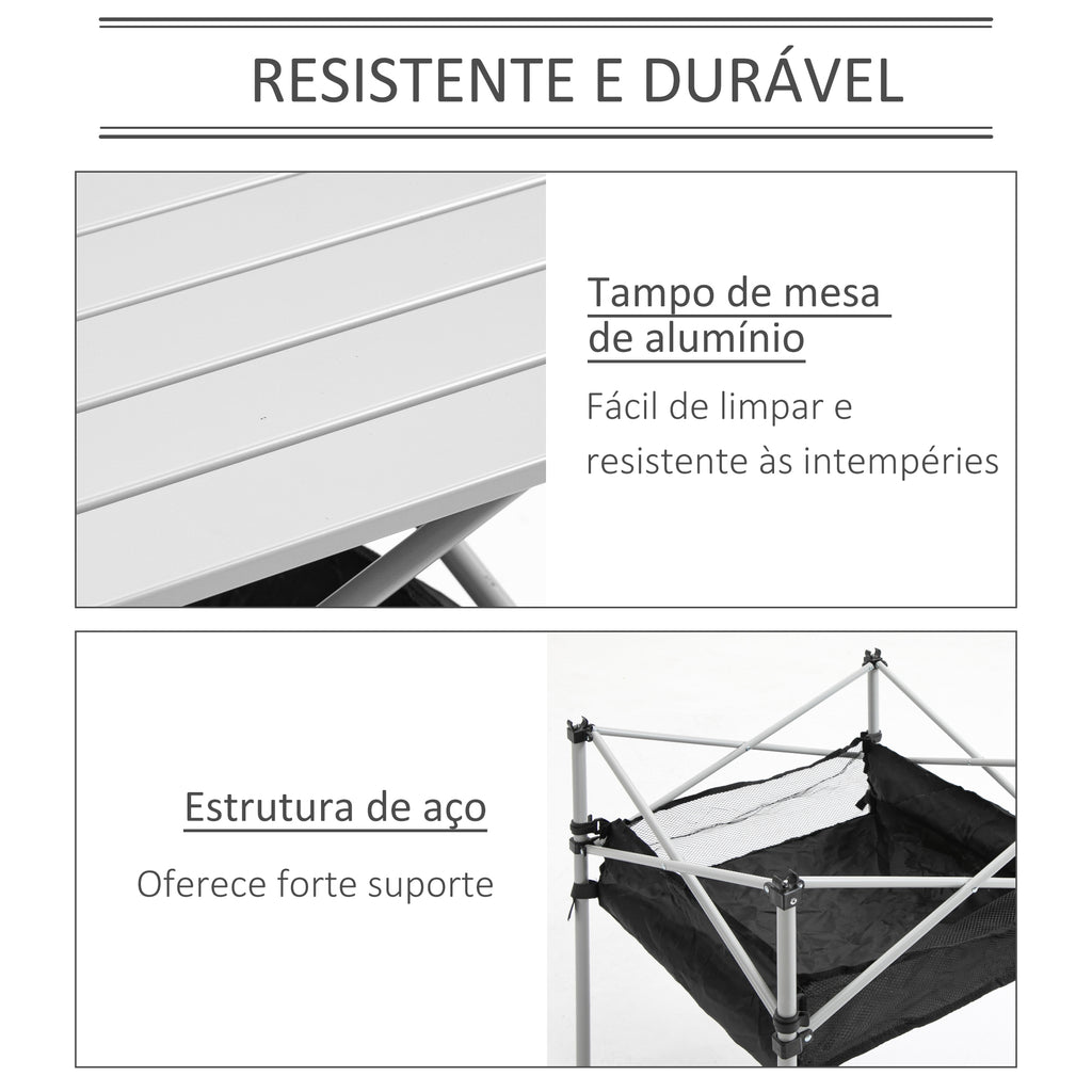 Mesa Dobrável de Campismo Mesa de Piquenique com Armazenamento e Bolsa de Transporte 70x70x69 cm Prata e Preto