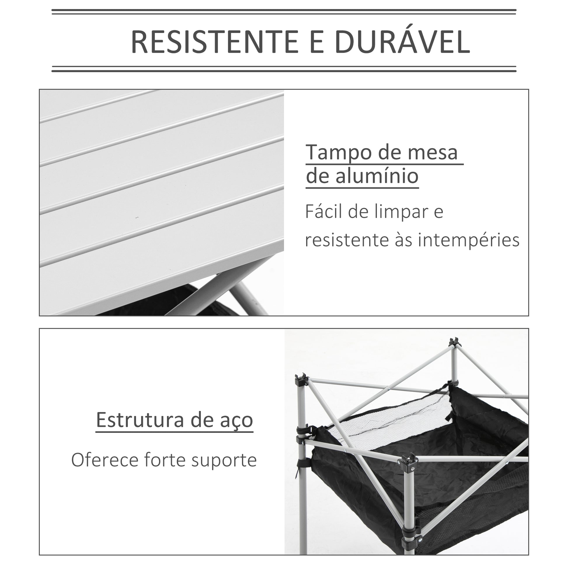 Mesa Dobrável de Campismo Mesa de Piquenique com Armazenamento e Bolsa de Transporte 70x70x69 cm Prata e Preto