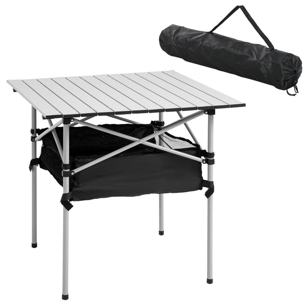 Mesa Dobrável de Campismo Mesa de Piquenique com Armazenamento e Bolsa de Transporte 70x70x69 cm Prata e Preto