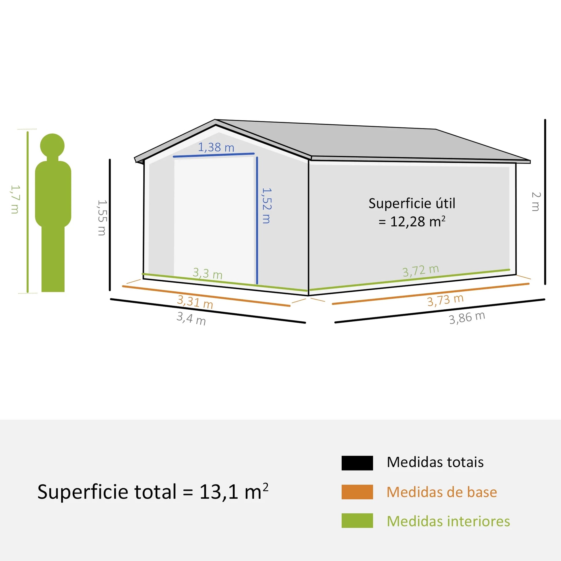 Abrigo de Jardim Metálico 340x386x200cm Abrigo de Exterior para Armazenamento de Ferramentas com Base Incluida 4 Janelas de Ventilação e Porta Corredeira Cinza