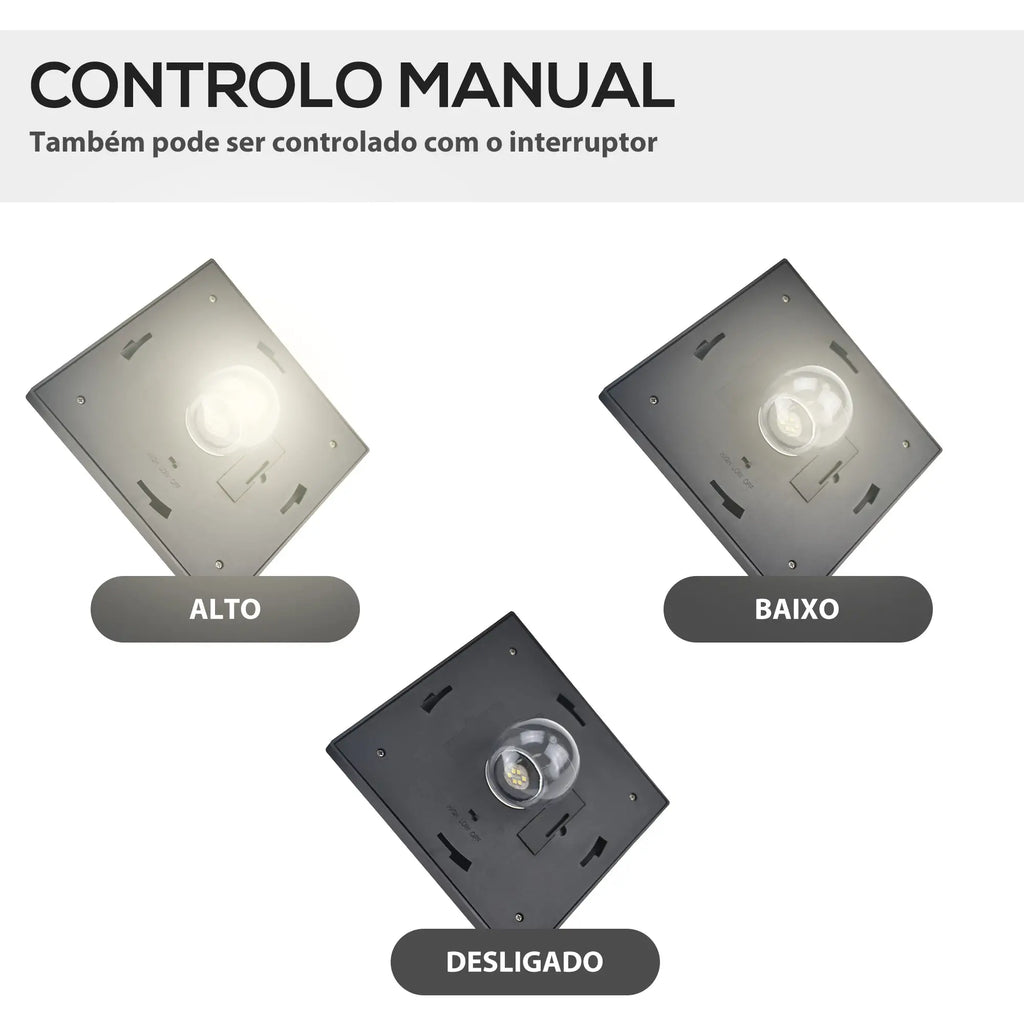 Candeeiro Solar Triplo de Jardim – 51,5x47x182,5 cm – Preto – 3 Luzes LED com Sensor Automático – IP44