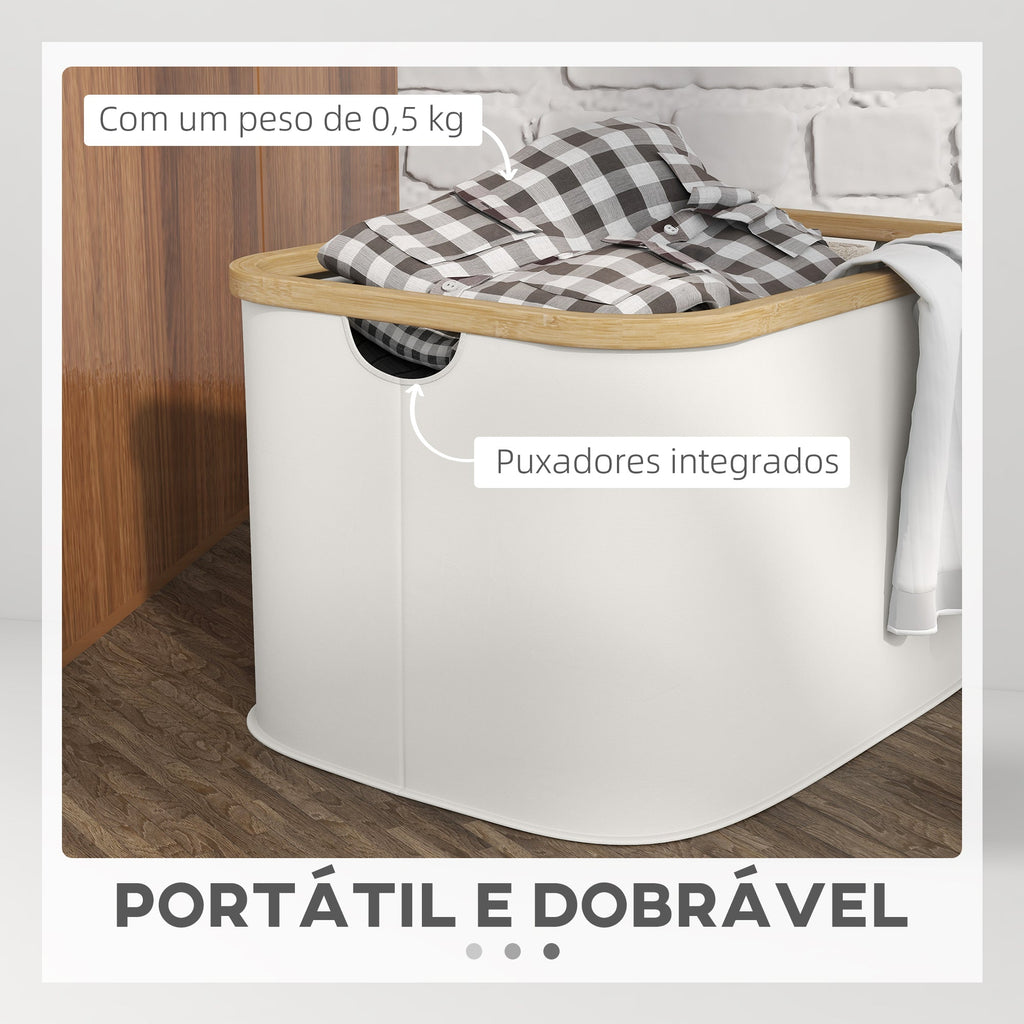 Cesto para Roupa Dobrável Cesto para Roupa Suja 36 L com Pega para Casa de Banho Dormitório Lavandaria 44,3x33,3x26,5 cm Creme