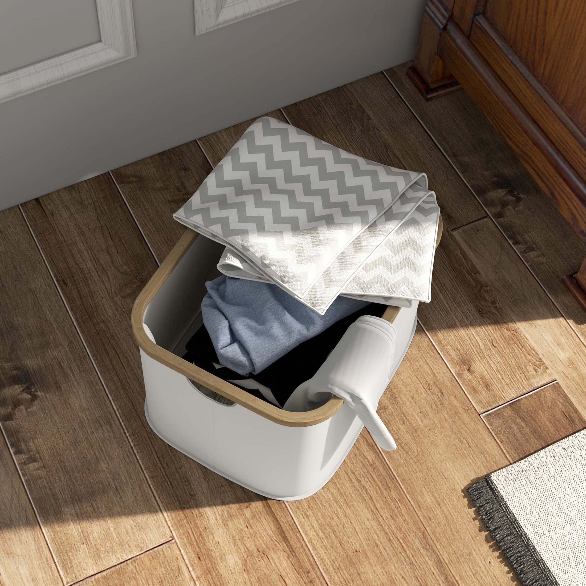 Cesto para Roupa Dobrável Cesto para Roupa Suja 36 L com Pega para Casa de Banho Dormitório Lavandaria 44,3x33,3x26,5 cm Creme
