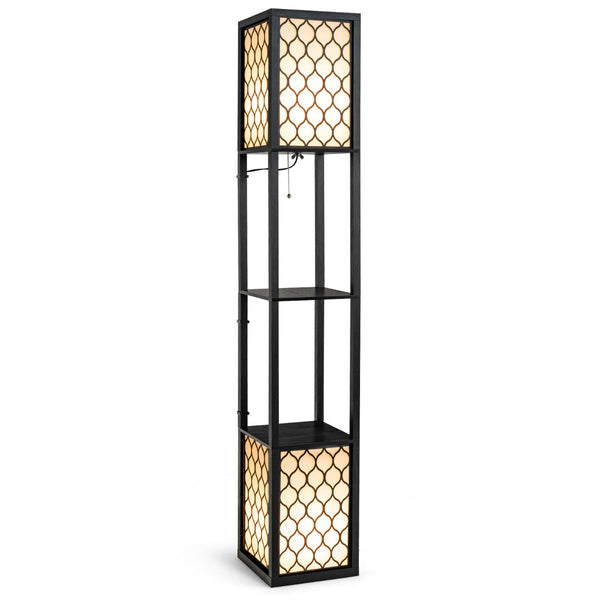 Candeeiro de Pé com Estantes "Lumora" - 26 x 26 x 156 cm - Preto e Branco | Dupla Iluminação e 2 Prateleiras