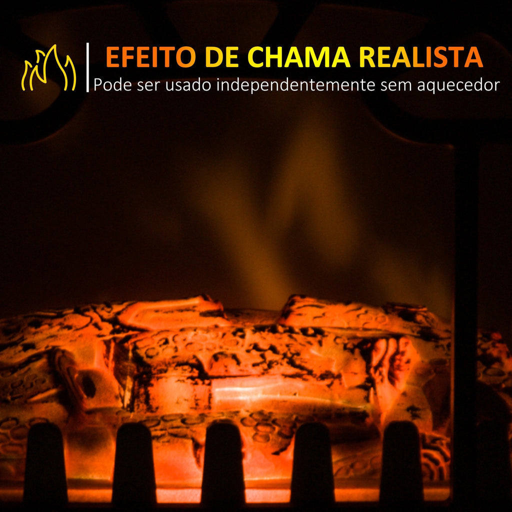 Lareira Elétrica com Termostato Efeito de Chama Realista Potência 900W/1800W Proteção Contra Superaquecimento para Ambientes entre 18 - 24m² 36x25,5x41,5cm Preto - A minha loja