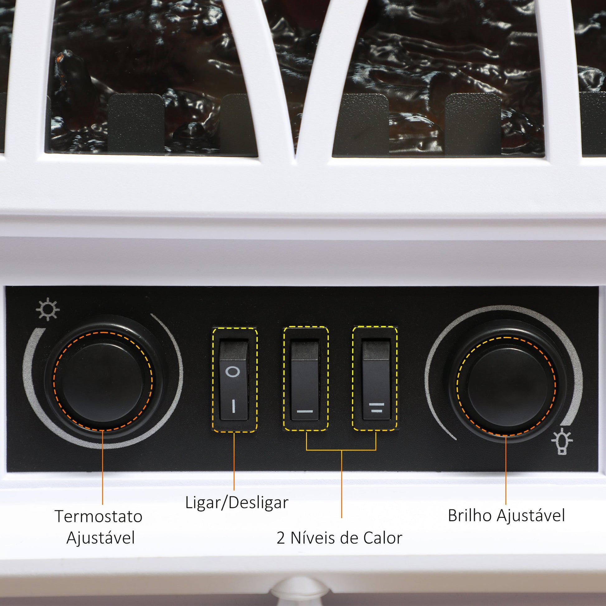 Lareira Elétrica Portátil Lareira Elétrica com Efeito de Chama Realista Potência 1000W/2000W 45x28,5x54 cm Branco - A minha loja