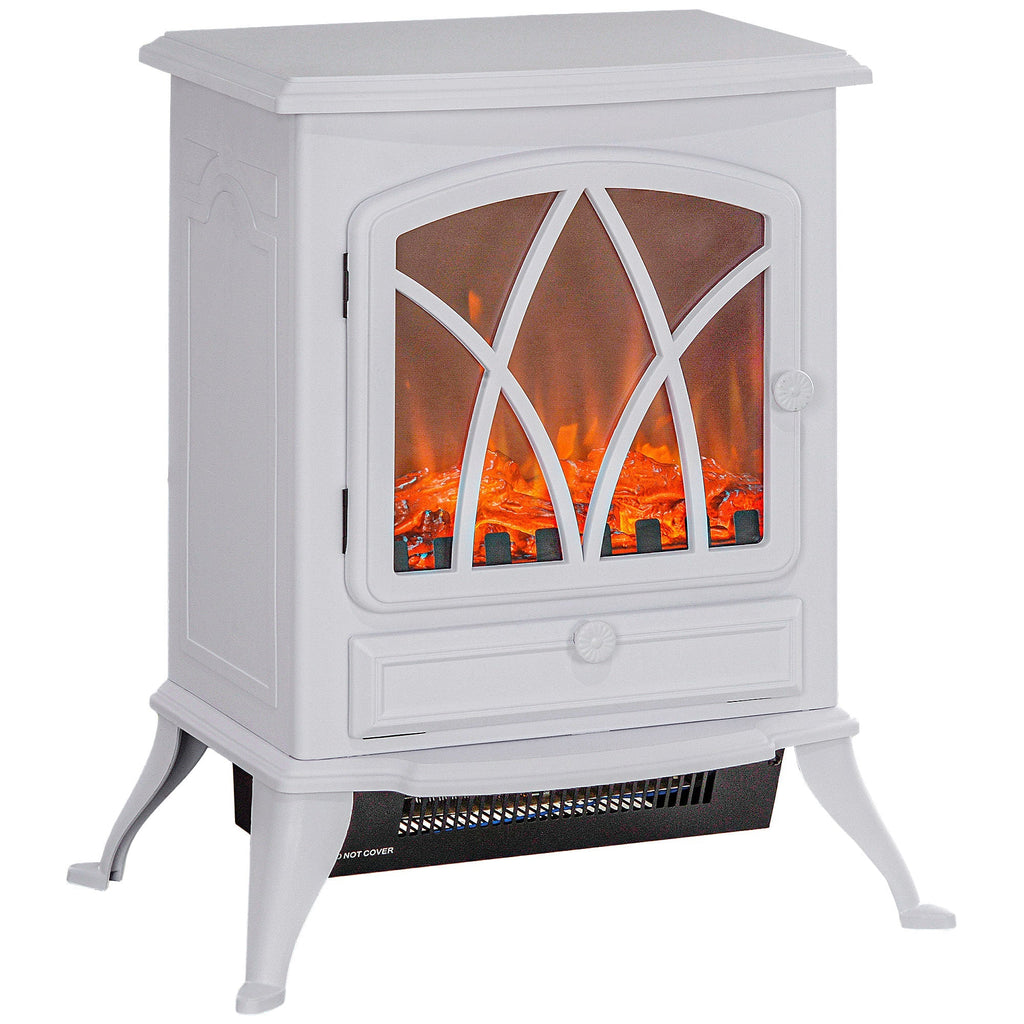 Lareira Elétrica Portátil Lareira Elétrica com Efeito de Chama Realista Potência 1000W/2000W 45x28,5x54 cm Branco - A minha loja
