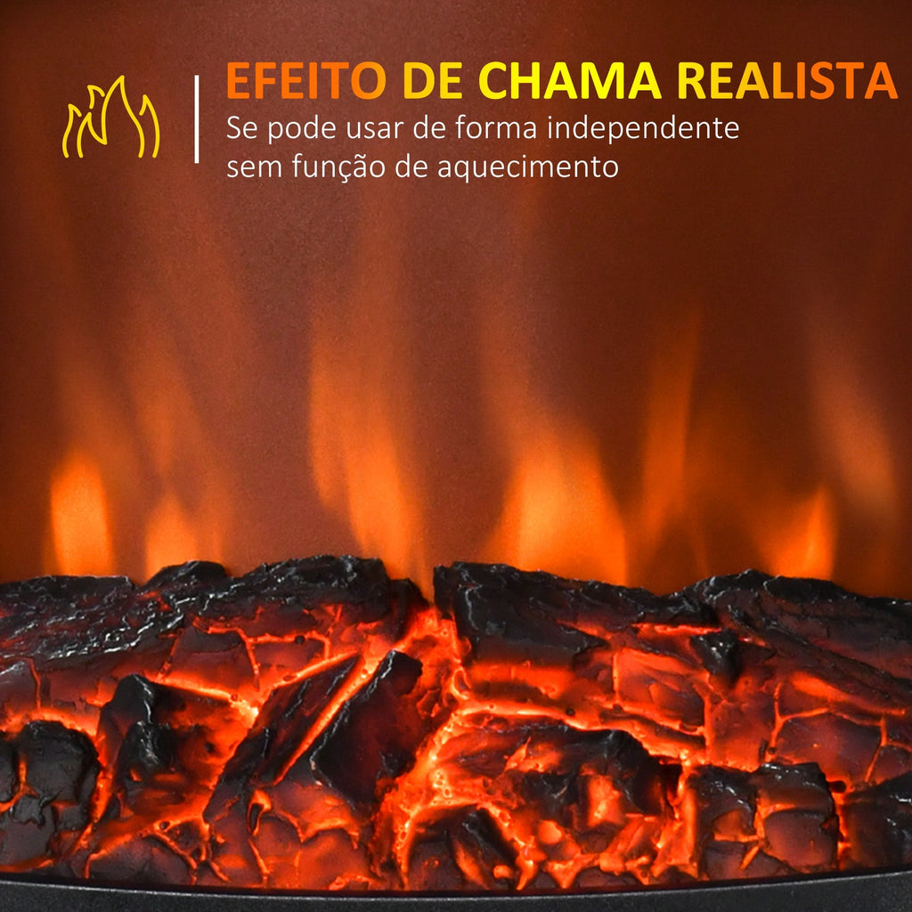 Lareira Elétrica "Porto" – 900W/1800W – 39x26x54,8 cm – Preto – Efeito de Chama Realista e Temperatura Ajustável - A minha loja
