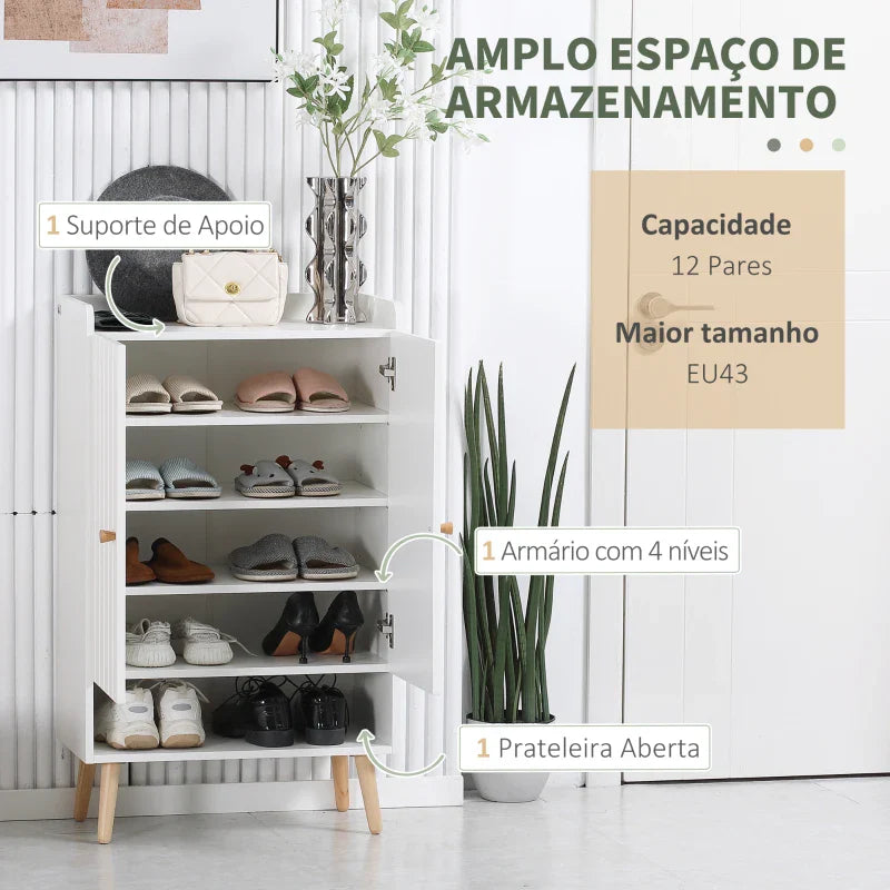 Sapateira com 2 Portas Armário para Sapatos com Prateleira Aberta e Prateleiras Ajustáveis para 15 Pares de Sapatos para Corredor Entrada 60x33x100cm Branco