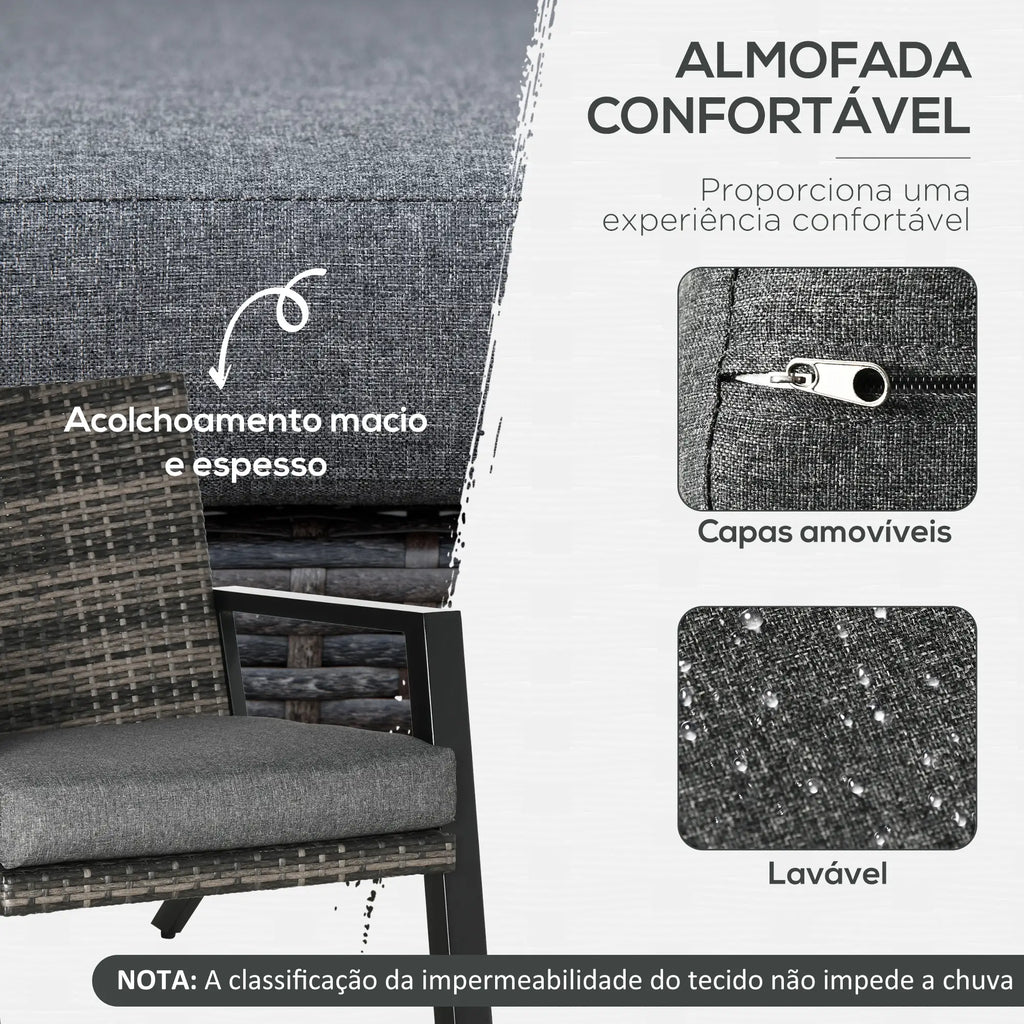 Conjunto Móveis de Jardim Vime Conjunto de 4 Peças de Móveis de Exterior com Sofá de 2 Lugares Poltrona Individual e Mesa de Centro para Varanda Pátio Preto