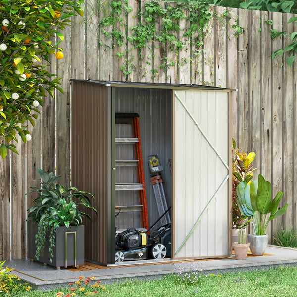 Abrigo de Jardim 1,34m² 161,5x94,5x196cm Abrigo de Exterior de Aço Galvanizado com Porta e Fechadura para Armazenamento de Ferramentas Marrom