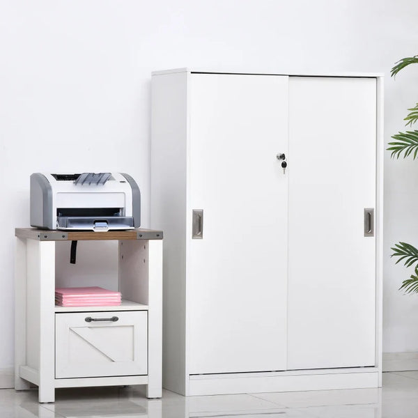 Armário de escritório com 2 portas deslizantes e 3 prateleiras para escritorio 80x40x120 cm Branco