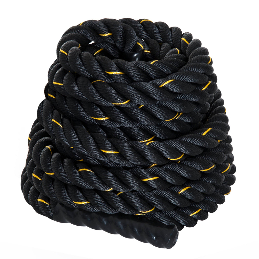 Corda de Batalha Ø38 mm Comprimento 9 m Battle Rope para Exercícios Fitness Crossfit Ultra-Resistente Preto e Amarelo