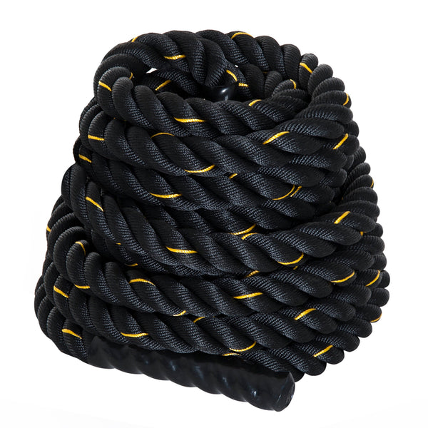 Corda de Batalha Ø38 mm Comprimento 9 m Battle Rope para Exercícios Fitness Crossfit Ultra-Resistente Preto e Amarelo