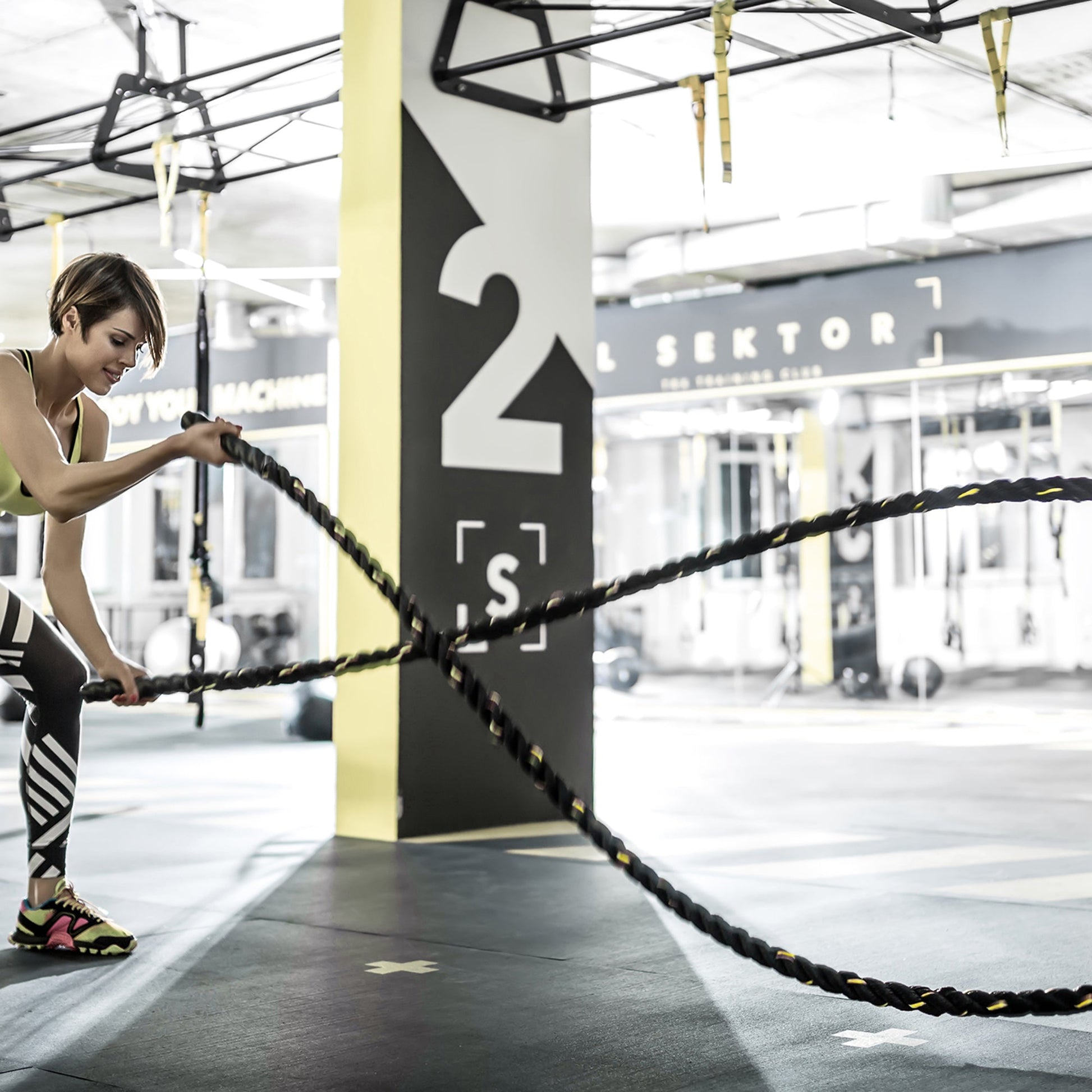 Corda de Batalha Ø38 mm Comprimento 9 m Battle Rope para Exercícios Fitness Crossfit Ultra-Resistente Preto e Amarelo