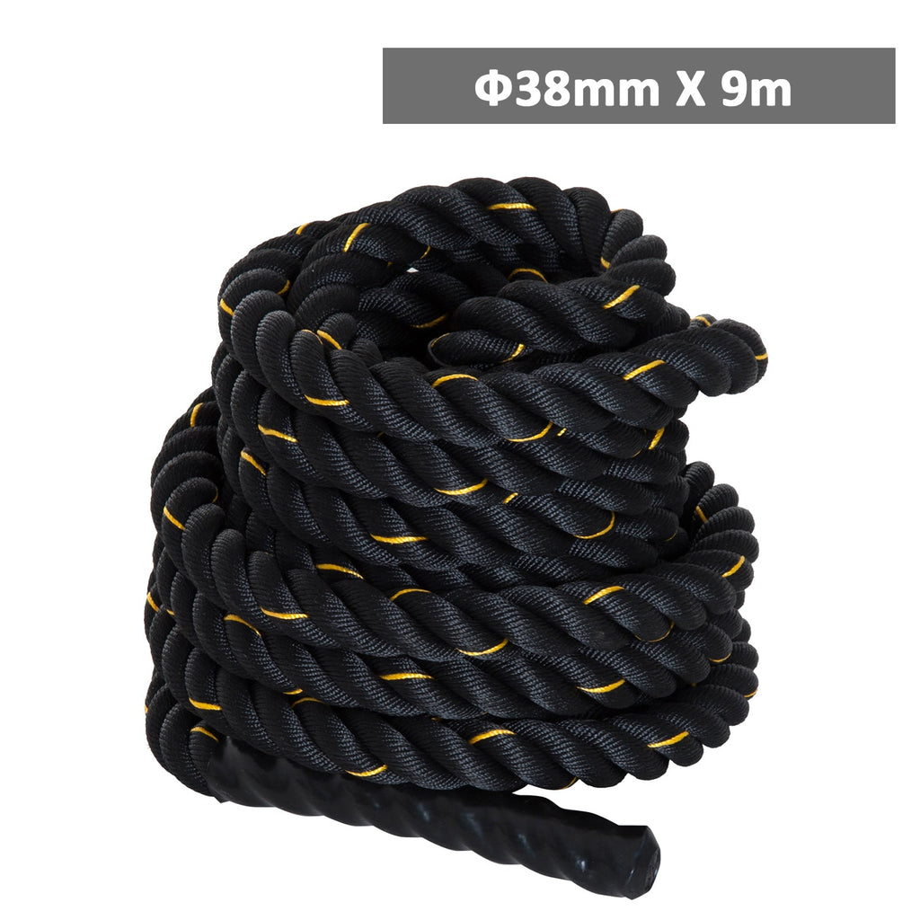 Corda de Batalha Ø38 mm Comprimento 9 m Battle Rope para Exercícios Fitness Crossfit Ultra-Resistente Preto e Amarelo