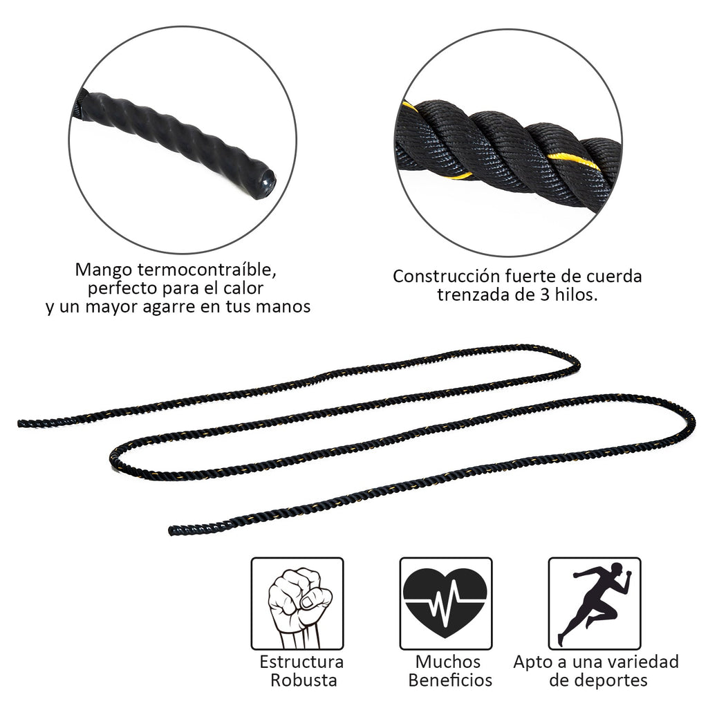 Corda de Batalha Ø38 mm Comprimento 9 m Battle Rope para Exercícios Fitness Crossfit Ultra-Resistente Preto e Amarelo