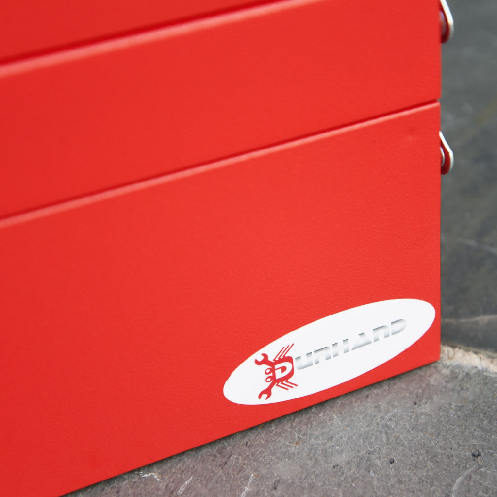 Caixa de Ferramentas de Aço Dobrável Portátil com 5 compartimentos com Alça de Transporte para Oficina Bricolagem 57x21x41cm Vermelho