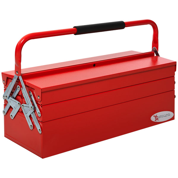 Caixa de Ferramentas de Aço Dobrável Portátil com 5 compartimentos com Alça de Transporte para Oficina Bricolagem 57x21x41cm Vermelho
