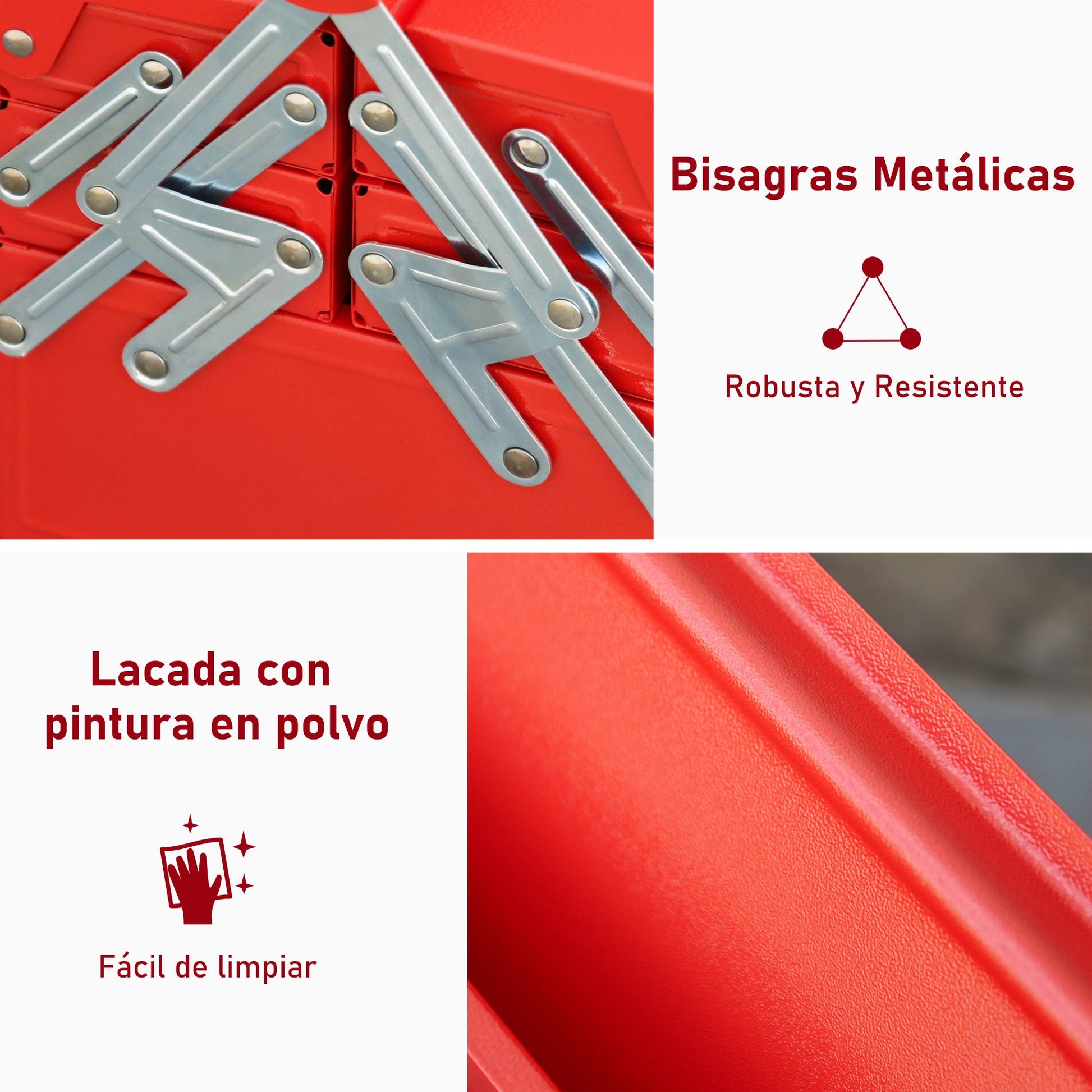 Caixa de Ferramentas de Aço Dobrável Portátil com 5 compartimentos com Alça de Transporte para Oficina Bricolagem 57x21x41cm Vermelho