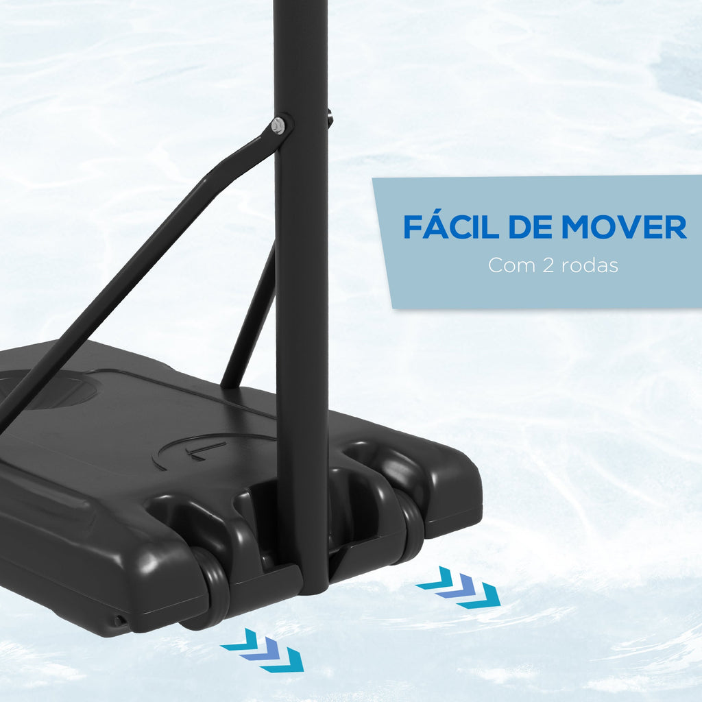 SPORTNOW Tabela de Basquetebol de Exterior com Altura Ajustável 235-264 cm Tabela de Basquetebol com Suporte para Bola Rodas e Base Recarregável Preto
