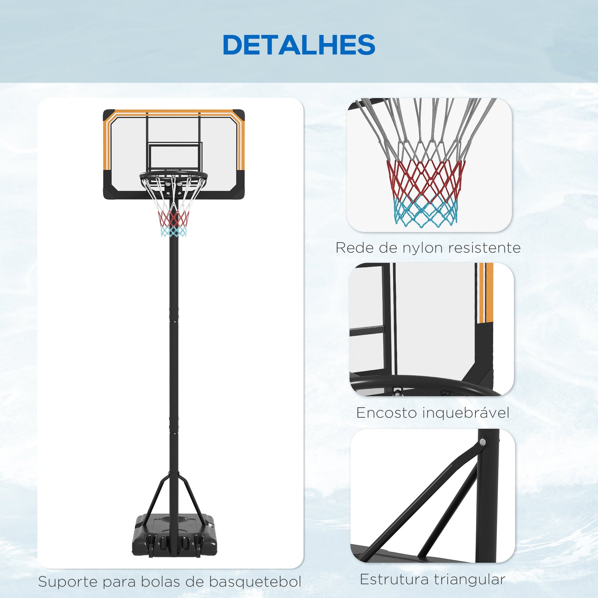 SPORTNOW Tabela de Basquetebol de Exterior com Altura Ajustável 235-264 cm Tabela de Basquetebol com Suporte para Bola Rodas e Base Recarregável Preto