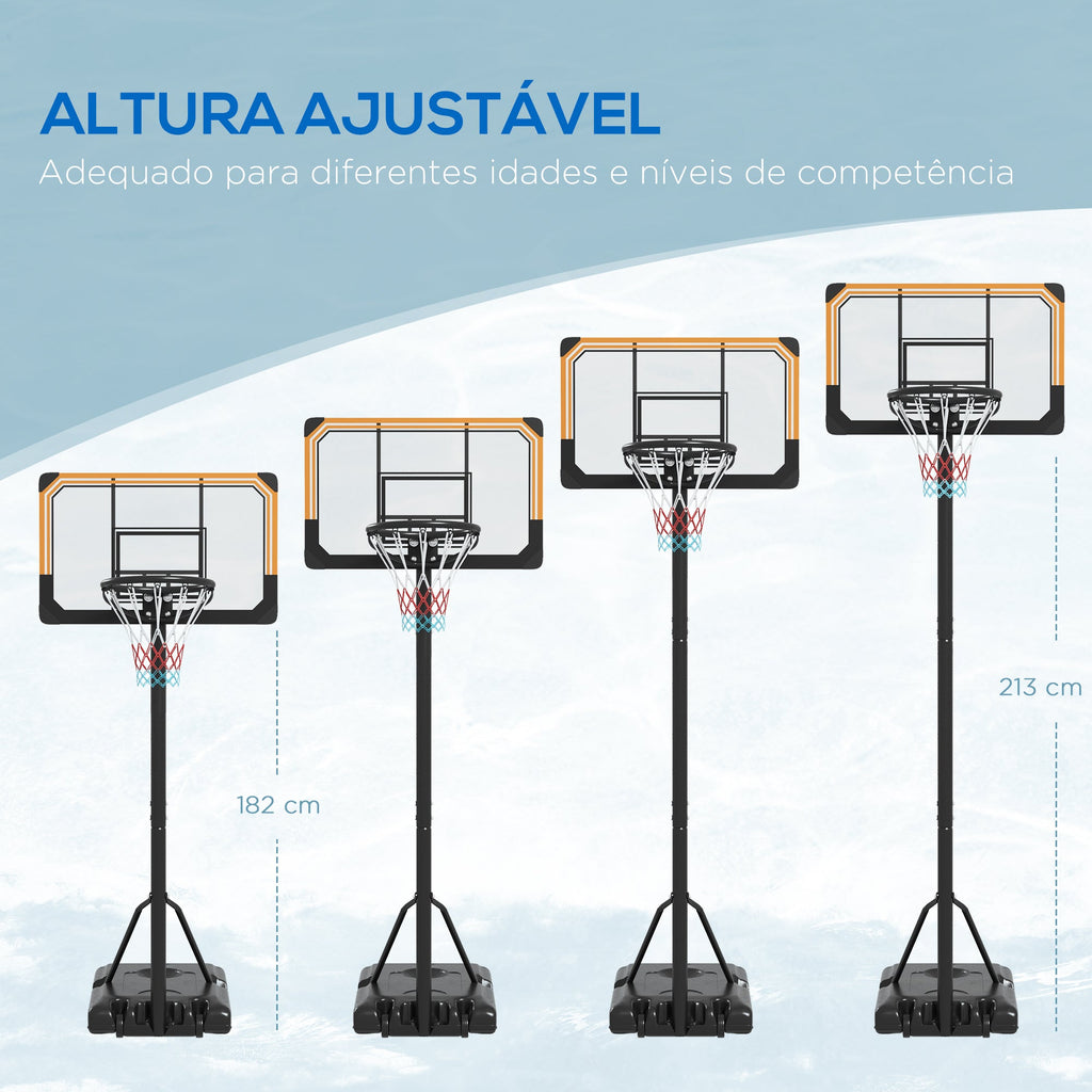 SPORTNOW Tabela de Basquetebol de Exterior com Altura Ajustável 235-264 cm Tabela de Basquetebol com Suporte para Bola Rodas e Base Recarregável Preto