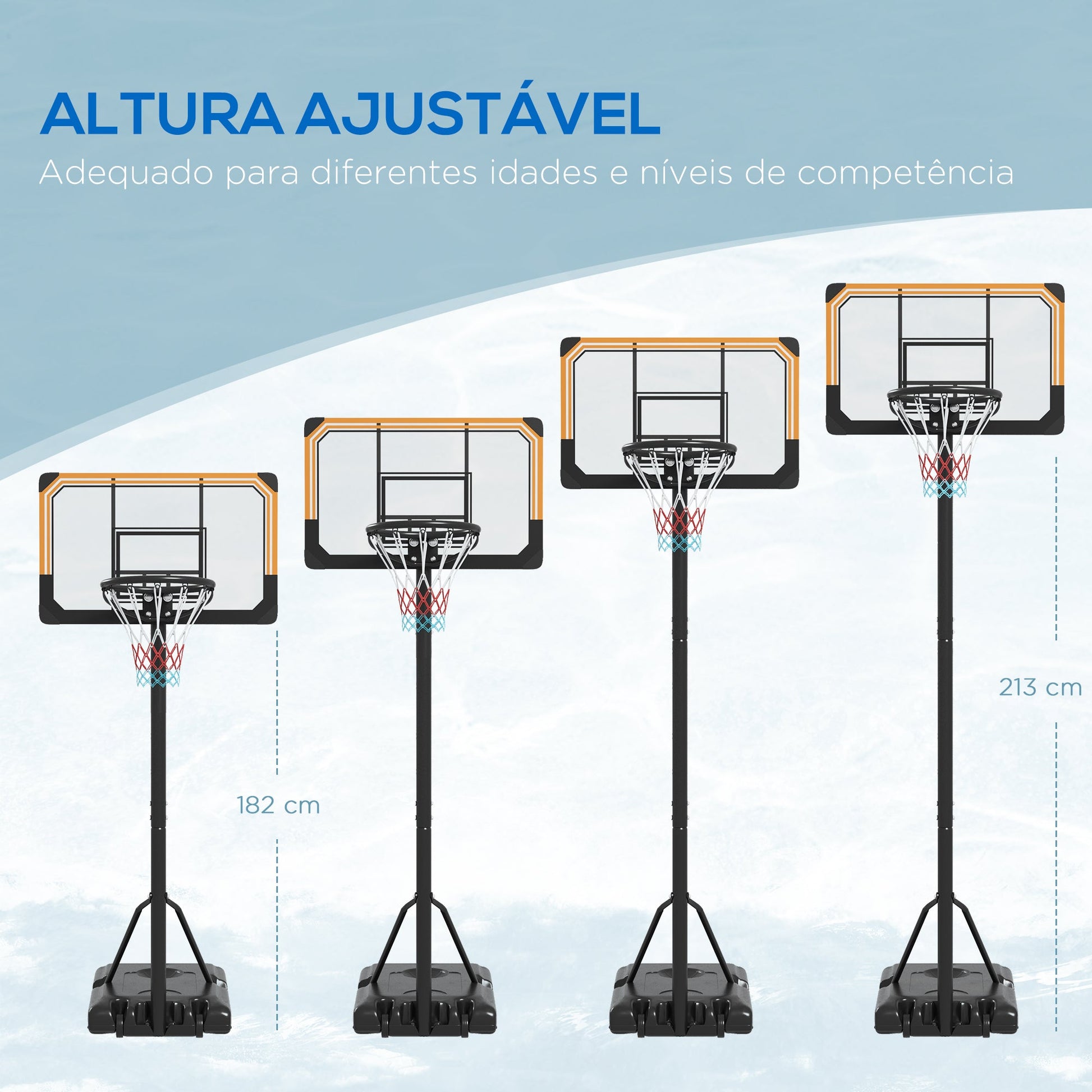 SPORTNOW Tabela de Basquetebol de Exterior com Altura Ajustável 235-264 cm Tabela de Basquetebol com Suporte para Bola Rodas e Base Recarregável Preto
