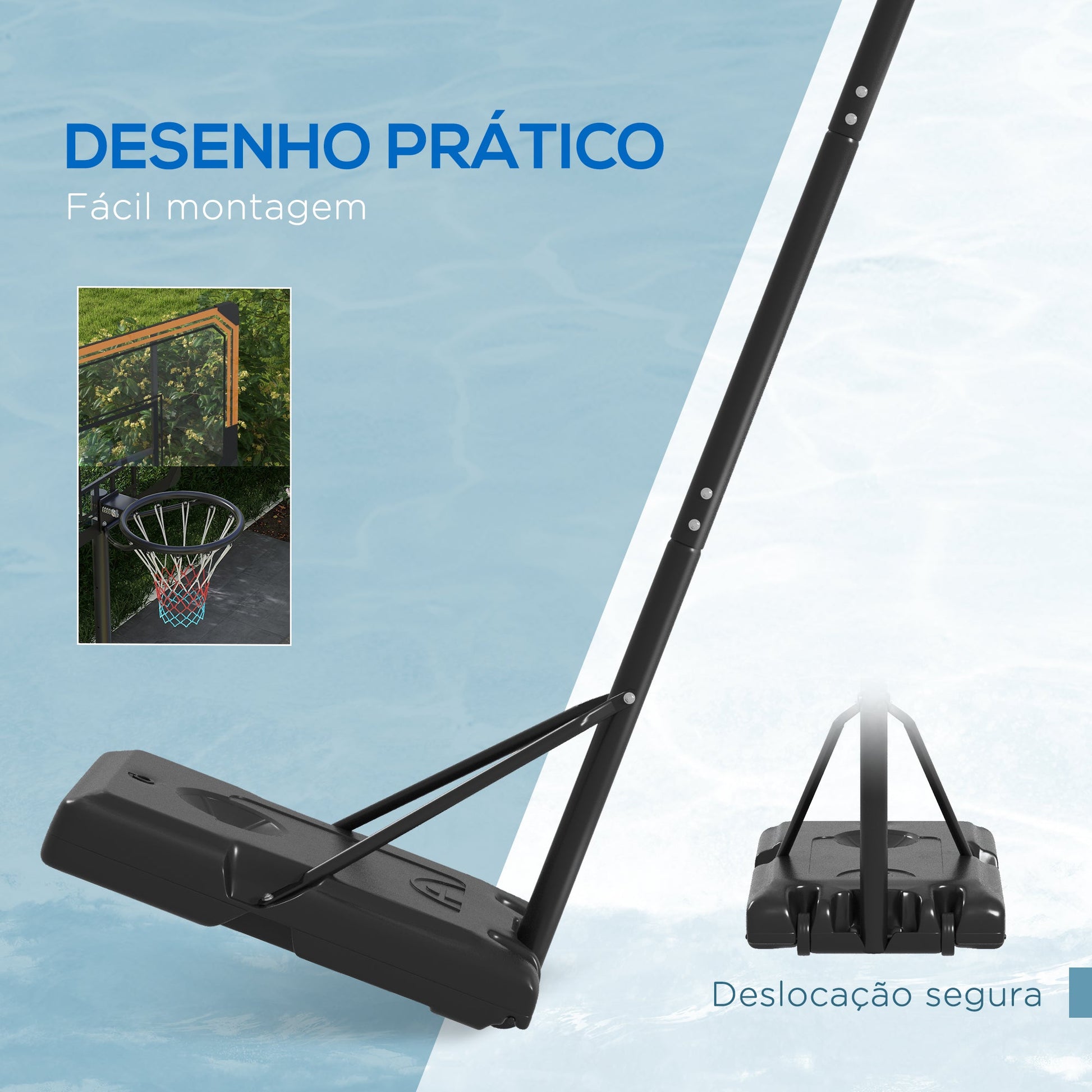 SPORTNOW Tabela de Basquetebol de Exterior com Altura Ajustável 235-264 cm Tabela de Basquetebol com Suporte para Bola Rodas e Base Recarregável Preto