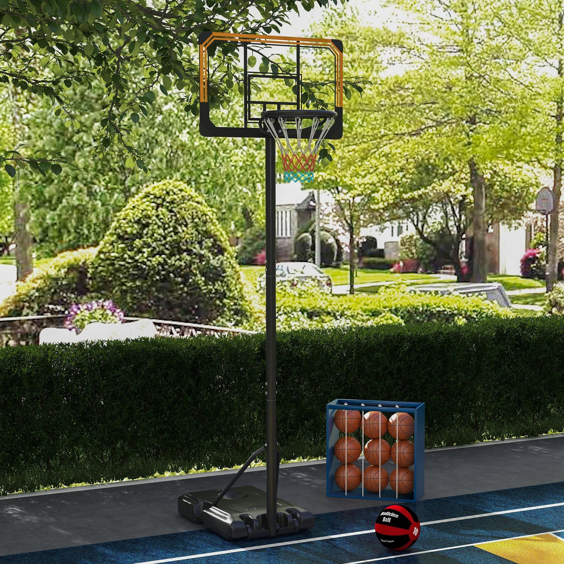 SPORTNOW Tabela de Basquetebol de Exterior com Altura Ajustável 235-264 cm Tabela de Basquetebol com Suporte para Bola Rodas e Base Recarregável Preto