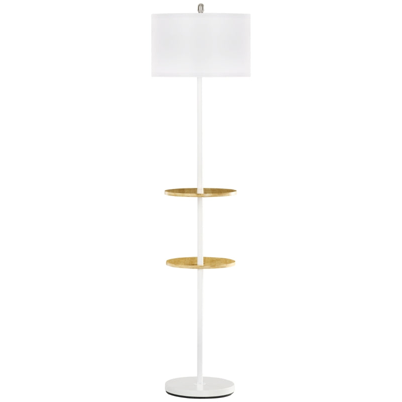 Candeeiro de Pé com Prateleiras Candeeiro de Pé Moderno Lâmpada E27 Máx. 40W com Ecrã de Linho e Interruptor de Pé para Sala de Estar Dormitório Habitação Ø40x163 cm Branco
