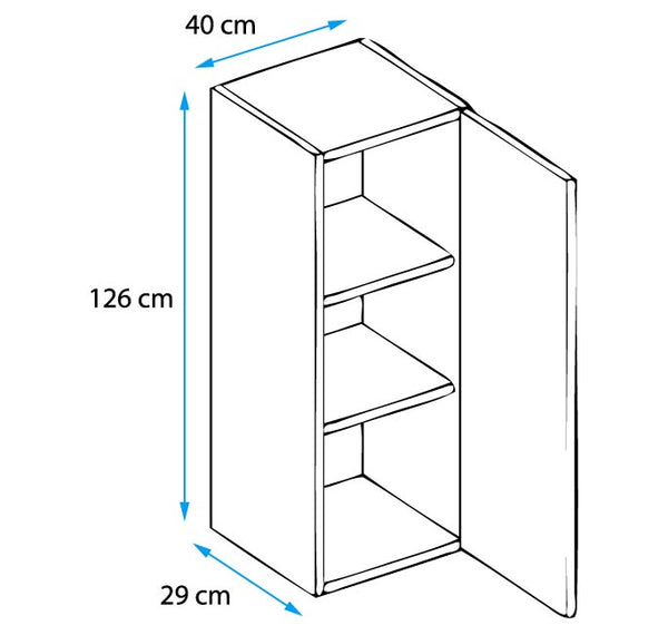 Vitrine de Parede Fiolhal – 40x126 cm – Preto Alto Brilho com LED Azul – Porta Curva