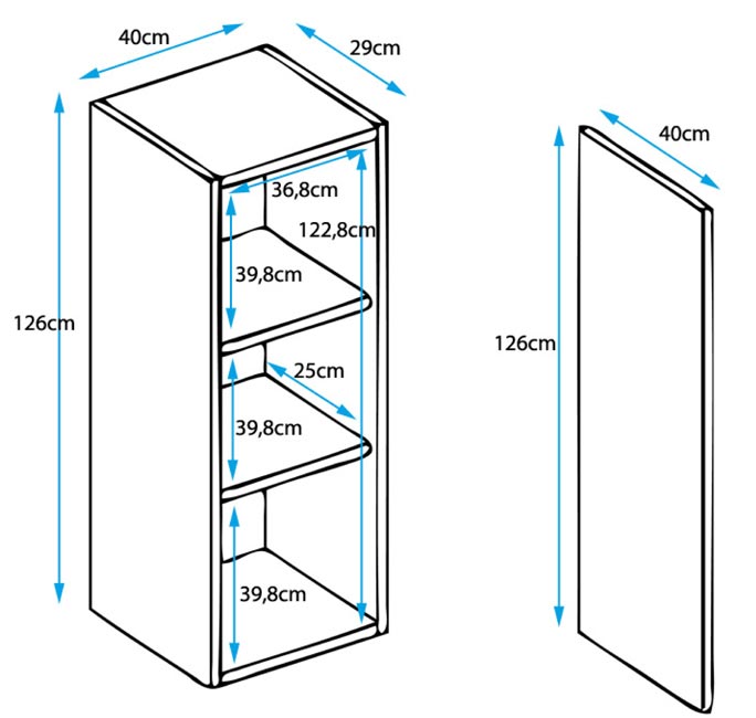 Armário de Parede Pousada – 40x126 cm – Preto com Porta Curva Alto Brilho – Suspenso e Moderno