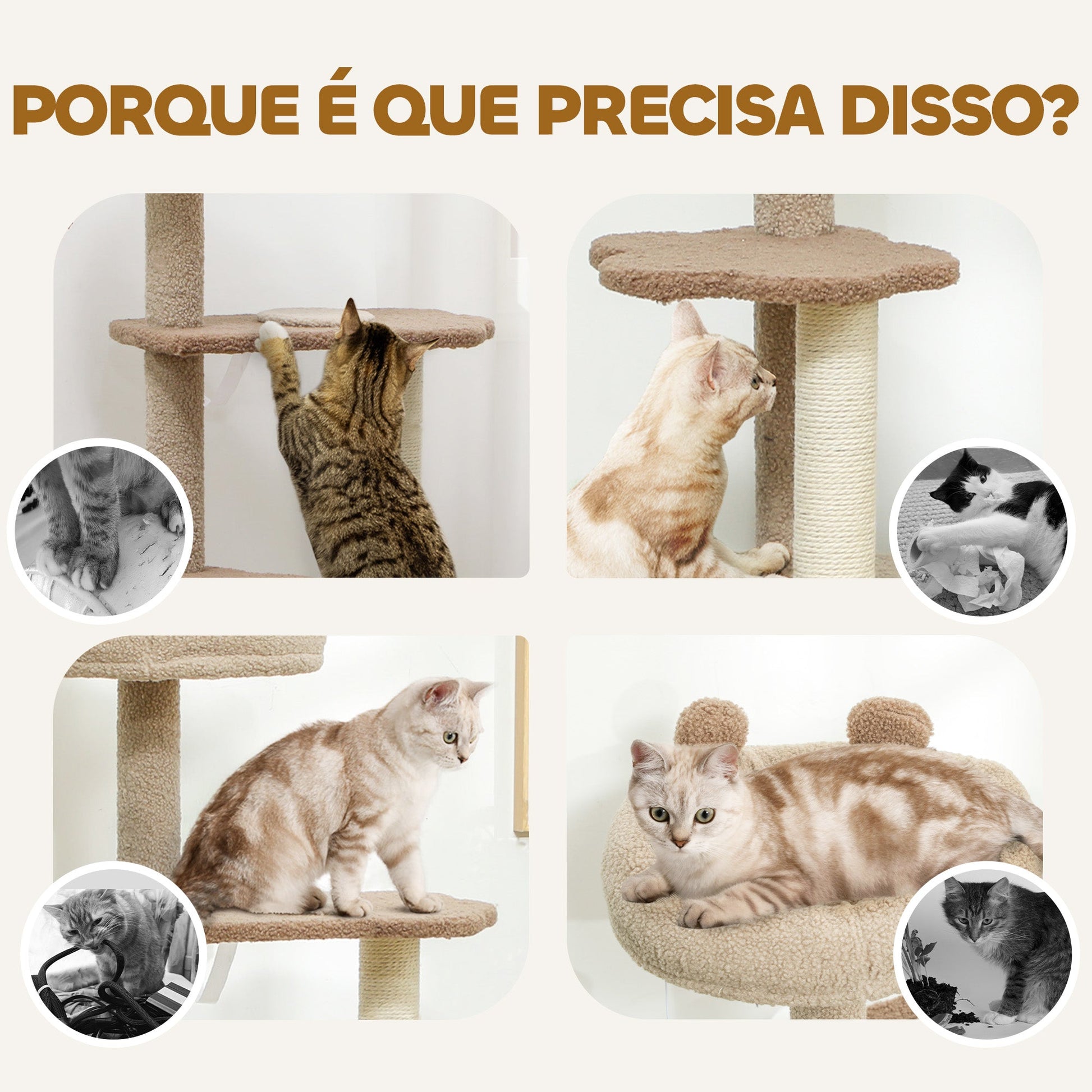 PawHut Arranhador para Gatos Altura 133 cm Arranhador para Gatos com Cama Caverna Plataformas Bola Suspensa e Poste de Juta 48x40x133 cm Marrom