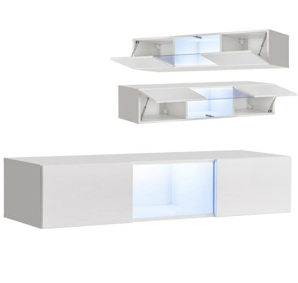 Armário Suspenso Fiães do Rio – 160x30 cm – Preto com Porta Alto Brilho, LED e Abertura Reversível