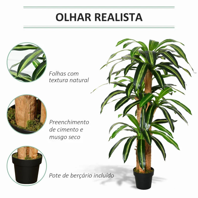 Planta Artificial Decorativa Dracaena com Pote Árvore Sintética 66 Folhas para Jardim Varanda Escritório Sala Ø20x160 cm Verde