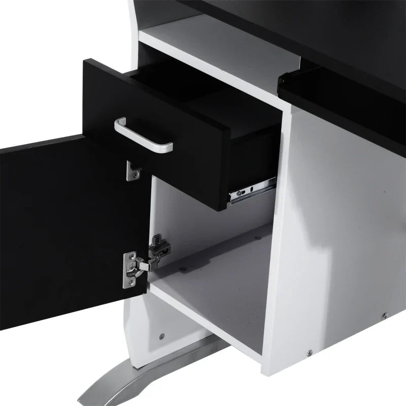 Mesa para Computador com Gaveta Armário e Suporte para CPU Secretária para Escritório Estúdio Dormitório 100x52x75cm Preto e Branco