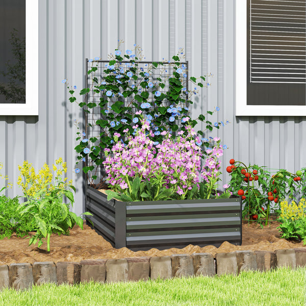 Caixa de Plantio Grande de Exterior Caixa de Plantio de Aço Galvanizado com Treliça para Plantas Trepadeiras e Fundo Aberto para Pátio Varanda 80x115x125 cm Cinza Escuro