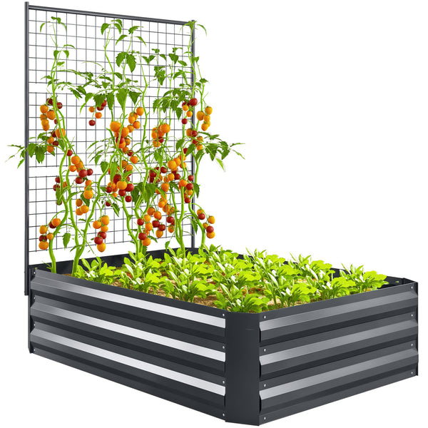 Caixa de Plantio Grande de Exterior Caixa de Plantio de Aço Galvanizado com Treliça para Plantas Trepadeiras e Fundo Aberto para Pátio Varanda 80x115x125 cm Cinza Escuro